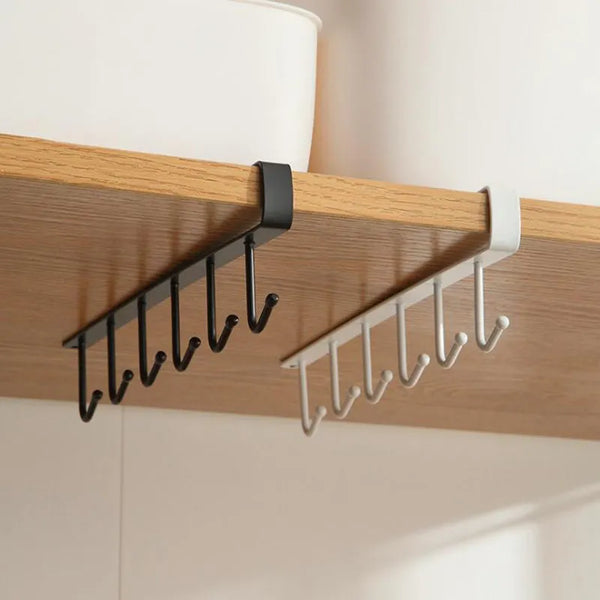 2020 New Hot Fashion 6 Hooks Metal Under Shelf Mug Cup Cupboard Kitchen Organiser Hanging Rack Holder
