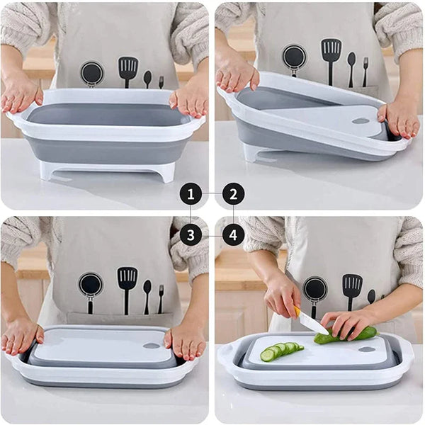 Folding Cutting Board Multifunctional Collapsible Sink Drain Basket Washable Vegetables Strainer Kitchen Dish Storage Organizer