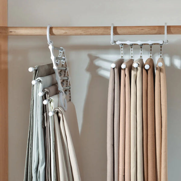 5 In 1 Magic Trouser Rack Hangers Stainless Steel Folding Pant Rack Tie Hanger Shelves Bedroom Closet Organizer Wardrobe Storage