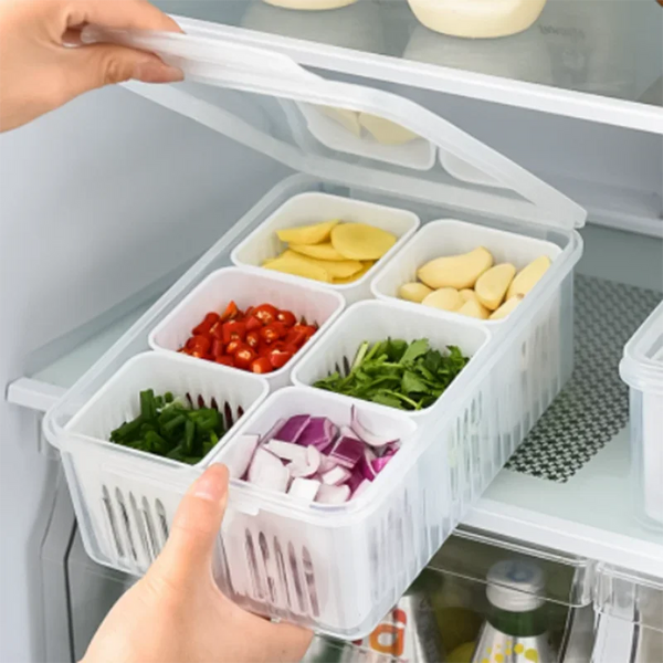 Refrigerator Storage Box 4/6 Compartment Food Vegetable and Fruit Storage Box Fridge Organiser  Kitchen Storage Container
