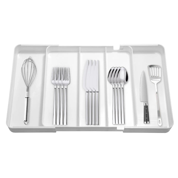 Cutlery Drawer Organiser Kitchen Expandable Utensil Tray Adjustable Silverware and Flatware Holder Compact Plastic Storage Trays